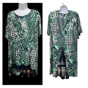 Southern Lady Green and Black Patterned Blouse